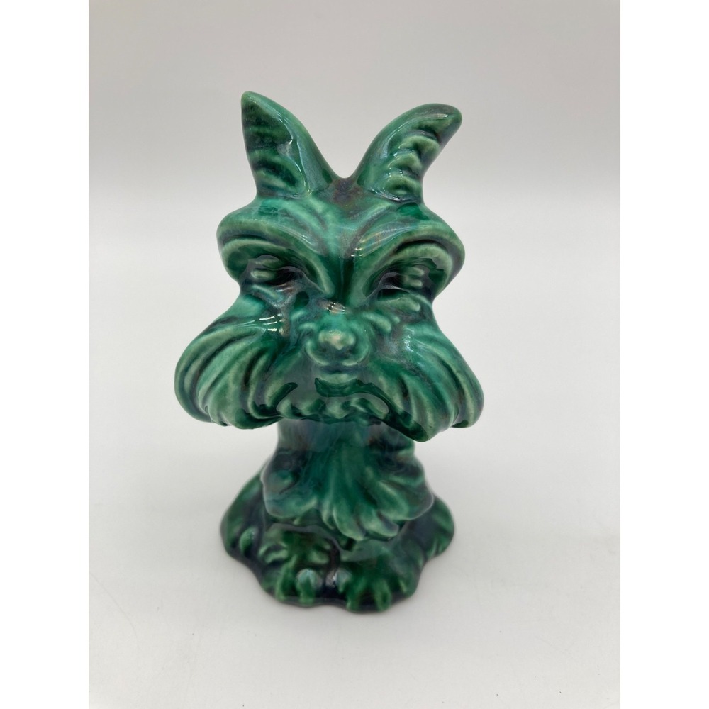 Vintage Elwill Canada Pottery Green Glazed Schnauzer Terrier Dog Figurine